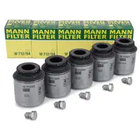 5x MANN W712/94 &Ouml;lfilter + Schraube f&uuml;r VW Golf 6 Passat B6 Polo Tiguan Touran 1.2/1.4 TSI