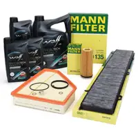 MANN Filterset 3-tlg + 8L WOLF 5W30 C3 LL 3 Motor&ouml;l f&uuml;r BMW E90 E91 E92 E93 325d 330d N57