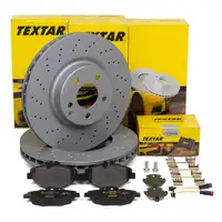 TEXTAR Brake Discs + Pads + Sensor for MERCEDES W211 E200/220CDI with Sport Package (Front)