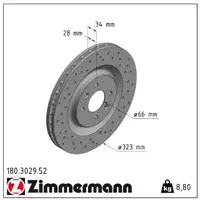 ZIMMERMANN SPORT Bremsscheiben f&uuml;r CITROEN DS3 1.2-1.6 1.6 HDi PEUGEOT 1 1.6GTi/HDi vorne