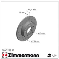 Zimmermann SPORT Bremsscheiben + Bel&auml;ge f&uuml;r VW Golf 5 6 Touran 1T1 1T2 AUDI A3 8P hinten