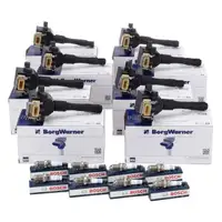 8x BERU ignition coils + 8x BOSCH spark plugs for BMW E34 530/540i V8, E32, E38 730/740i V8, and E31 M60