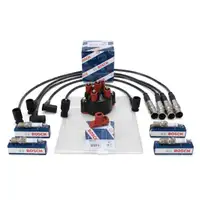 BOSCH Verteilerkappe + Finger + Kabelsatz + 4x Z&uuml;ndkerze f&uuml;r MERCEDES W201 W461 W463 M102