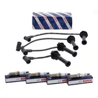 BOSCH Z&uuml;ndkabelsatz + 4x Z&uuml;ndkerze f&uuml;r FORD Fiesta 4 Focus 1 2/C-Max Puma 1.25-1.7 16V