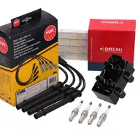 BREMI Z&uuml;ndspule + NGK Kabelsatz + 4x ORIGINAL Z&uuml;ndkerze f&uuml;r RENAULT Clio 3 2 1.2 16V