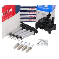 DELPHI Z&uuml;ndspule + BREMI Kabelsatz + 4x BOSCH Z&uuml;ndkerze f&uuml;r FORD Fiesta 5 1.3 08.02-08.07