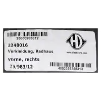 DIEDERICHS Verkleidung Radhaus Radhausschale f&uuml;r VW Passat B7 vorne rechts 3AA805978