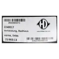 DIEDERICHS Verkleidung Radhaus Radhausschale f&uuml;r VW Passat B7 vorne links 3AA805977