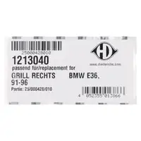 DIEDERICHS K&uuml;hlergitter K&uuml;hlergrill Ziergitter f&uuml;r BMW 3er E36 vorne rechts 51138122238