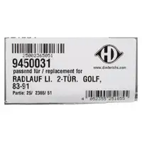 DIEDERICHS 9450031 Seitenwand Radlaufrand Reparaturblech f&uuml;r VW Golf 2 hinten links