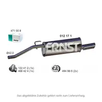 ERNST 012171 Endschalld&auml;mpfer Auspuff Endtopf f&uuml;r OPEL Corsa D E 1.2 69-86PS