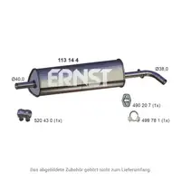 ERNST 113144 Mid-muffler for VW Up, SEAT Mii, SKODA Citigo 1.0 EcoFuel/CNG up to 01/2018