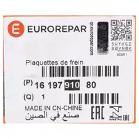 EUROREPAR Brake Pads for CITROEN, FIAT, OPEL, PEUGEOT, and TOYOTA (Front) 1619791080