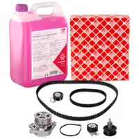 febi Zahnriemensatz + Wasserpumpe + 5L Frostschutz f&uuml;r VW Golf 5 6 Polo 4 5 Caddy 3 A2 1.4