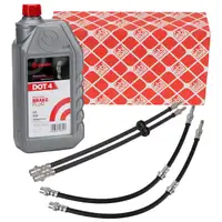 4x febi Bremsschlauch + 1L BREMBO DOT 4 Bremsfl&uuml;ssigkeit f&uuml;r BMW 3er E46 vorne + hinten