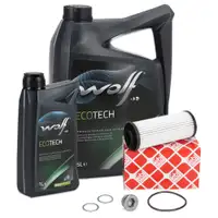 febi Getriebefilter Satz + 6L WOLF Getriebe&ouml;l AUDI SEAT SKODA VW DQ500 DQ400E
