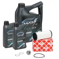 febi Getriebefilter Satz + 6L WOLF Getriebe&ouml;l f&uuml;r AUDI CUPRA SEAT SKODA VW DQ381