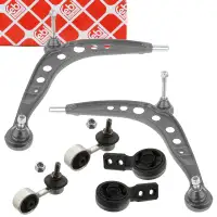 2x febi Querlenker + Lager + Koppelstange f&uuml;r BMW 3er E30 316-323i mit Klima vorne unten