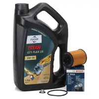 5L FUCHS TITAN GT1 FLEX 23 5W30 Motor&ouml;l + BOSCH &Ouml;lfilter f&uuml;r OPEL Astra Corsa 1.0-1.4