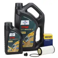 6L FUCHS TITAN GT1 0W-20 Motor&ouml;l + HENGST &Ouml;lfilter f&uuml;r VW Golf 7 8 GTI/R 1.8/2.0 TSI