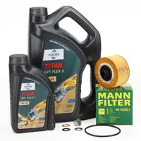 6L FUCHS TITAN GT1 FLEX 5 0W-20 Motor&ouml;l + MANN &Ouml;lfilter f&uuml;r DACIA MERCEDES NISSAN RENAULT