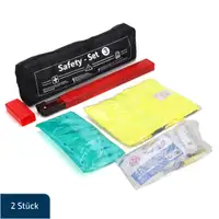 2x 3in1 Erste Hilfe Verbandtasche SCHWARZ (MHD 03.2030) + Warnweste + GELB Warndreieck