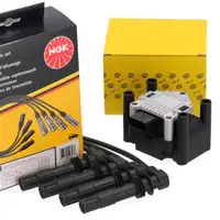 HELLA Z&uuml;ndspule + NGK Kabelsatz f&uuml;r VW Golf 4 Lupo Polo 6N2 9N Arosa Fabia 1 1.4/1.6 16V