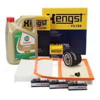 HENGST Filterset + 3x BOSCH Z&uuml;ndkerze 4L CASTROL 5W30 LL Motor&ouml;l f&uuml;r VW Up Mii Citigo 1.0