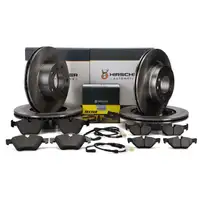 HIRSCHER Bremsscheiben + TEXTAR Bel&auml;ge Sensor f&uuml;r BMW E81 E87 bis 02.2010 vorne hinten