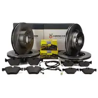 HIRSCHER Bremsscheiben + TEXTAR Bel&auml;ge Sensor f&uuml;r BMW E81 E87 E90-93 03.2010 vorne hinten