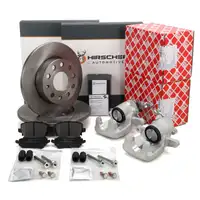 HIRSCHER Bremsscheiben + Bel&auml;ge + 2x febi Bremssattel f&uuml;r VW Golf 5 6 A3 Touran 8P hinten