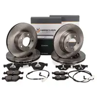 HIRSCHER Bremsscheiben + Bel&auml;ge + Sensor f&uuml;r BMW E81 E87 E90 bis 02.2010 vorne + hinten