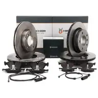 HIRSCHER Bremsscheiben + Bel&auml;ge + Sensor f&uuml;r BMW 3er E46 316-323i 318d 320d vorne + hinten
