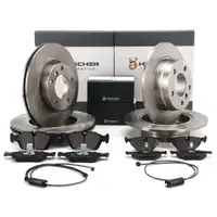 HIRSCHER Bremsscheiben + Bel&auml;ge + Sensor f&uuml;r BMW 3er E36 318-325i 325td/tds vorne + hinten