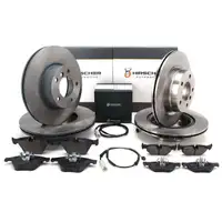 HIRSCHER Bremsscheiben + Bel&auml;ge + Sensor f&uuml;r BMW E90-93 325i 320d 04.2011 vorne + hinten
