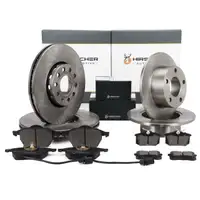 HIRSCHER Bremsscheiben Bel&auml;ge Sensor f&uuml;r VW Passat B5 AUDI SKODA Superb 1 vorne + hintem