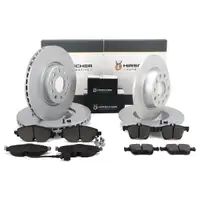 HIRSCHER Bremsscheiben + Bel&auml;ge + Sensor f&uuml;r VW Golf 7 Touran AUDI A3 8V Q2 vorne + hinten
