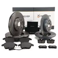 HIRSCHER Bremsscheiben + Bel&auml;ge + Sensor f&uuml;r AUDI 8P Altea Leon 1P 2 vorne + hinten