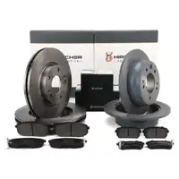 HIRSCHER Bremsscheiben + Bel&auml;ge f&uuml;r HYUNDAI i30 FD 15 Zoll KIA Cee'D ED vorne + hinten