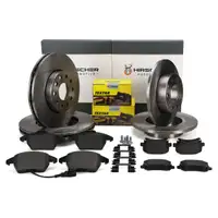 HIRSCHER Bremsscheiben + TEXTAR Bel&auml;ge + Sensor f&uuml;r VW Golf 6 Caddy 3 vorne + hinten