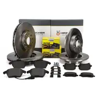 HIRSCHER Bremsscheiben + TEXTAR Bel&auml;ge + Sensor f&uuml;r VW Golf 5 Caddy 3 vorne + hinten