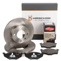 HIRSCHER Bremsscheiben + DELPHI Bremsbel&auml;ge f&uuml;r VW Golf 3 Vento ohne ABS vorne