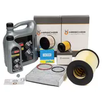 HIRSCHER Filterset 4-tlg + 6L ORIGINAL 5W30 Motor&ouml;l f&uuml;r FORD Focus 2 2.0 TDCi ab 04.2007