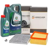 HIRSCHER Filterset + 6L CASTROL 5W20 Motor&ouml;l f&uuml;r FORD Fiesta 6 B-Max EcoSport 1.0 EcoBoost