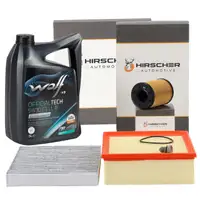 HIRSCHER Filterset 3-tlg + 5L WOLF 5W30 Motor&ouml;l f&uuml;r AUDI A4 8E B7 SEAT Exeo 3R 2.0 TDI