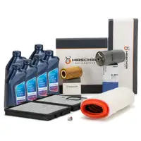 HIRSCHER Filterset 4-tlg + 6L ORIGINAL 5W30 Motor&ouml;l f&uuml;r BMW 5er E39 520d 136 PS M47