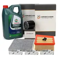 HIRSCHER Filterset 3x ORIGINAL Z&uuml;ndkerze 5L CASTROL 5W20 E f&uuml;r FORD Fiesta 7 1.0 EcoBooost