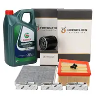 HIRSCHER Filterset + 3x ORIGINAL Z&uuml;ndkerze 5L CASTROL 5W20 E f&uuml;r FORD Fiesta 7 1.1 Ti-VCT