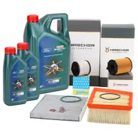 HIRSCHER Filterset 4-tlg + 7L CASTROL 0W20 Motor&ouml;l f&uuml;r FORD Fiesta 7 MK7 1.5 TDCi 75-120