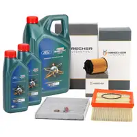 HIRSCHER Filterset 3-tlg + 7L CASTROL 0W20 Motor&ouml;l f&uuml;r FORD Fiesta 7 MK7 1.5 TDCi 75-120